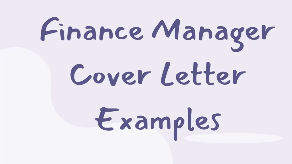 Finance Manager Cover Letter